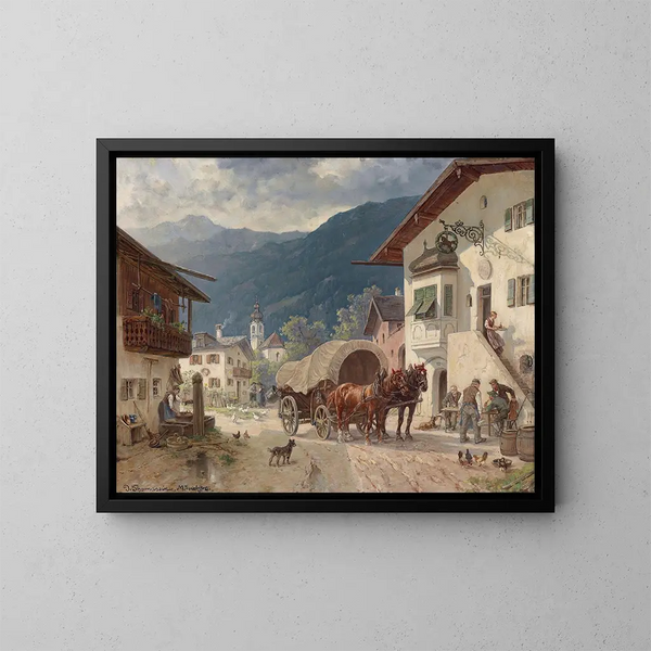 Repos devant l'auberge - Désiré Thomassin — gerahmtes Bild an der Wand