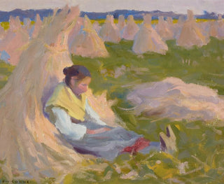 Eanger Irving Couse - Peasant Girl Seated on Shocks of Grain.webp