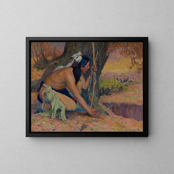 Der Truthahnjäger - Eanger Irving Couse — gerahmtes Bild an der Wand
