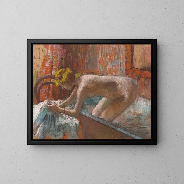 Frau, die aus dem Bad kommt - Edgar Degas — gerahmtes Bild an der Wand
