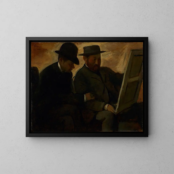 Paul Lafond und Alphonse Cherfils, die ein Gemälde untersuchen - Edgar Degas — gerahmtes Bild an der Wand