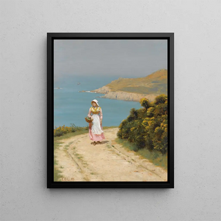 Edmund Blair Leighton - Girl On A Coastal Path.webp