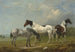 Zwei Pie-Pferde, ein Graues und ein Spaniel in einer weiten Landschaft, ein Landhaus in der Ferne - Edmund Bristow — Ansicht des Kunstwerks
