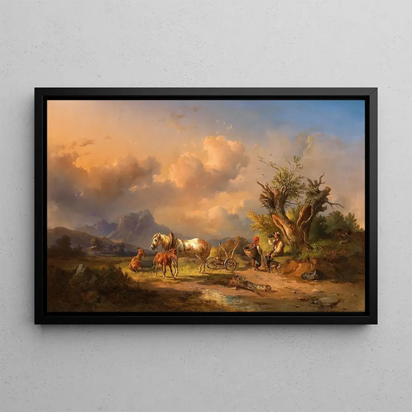 Edmund Mahlknecht - A peasant resting with grazing animals and a foal (Case Conflict) (Case Conflict).webp