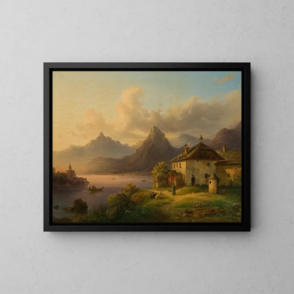 Paesaggio con lago di montagna - Edmund Mahlknecht — quadro incorniciato alla parete