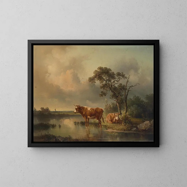 Rastende Khe au Weiher 1854 - Edmund Mahlknecht — quadro incorniciato alla parete