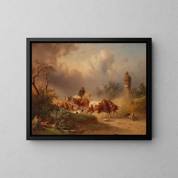 Ritorno a casa con una tempesta in arrivo - Edmund Mahlknecht — quadro incorniciato alla parete