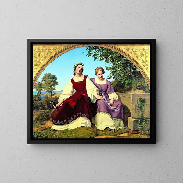 Zwei Mädchen am Brunnen - Eduard Julius Friedrich Bendemann — gerahmtes Bild an der Wand