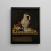 a still life of a tobacco pipe, a jug, and a large glass partially filled with beer - Edwaert Collier — framed artwork on a wall