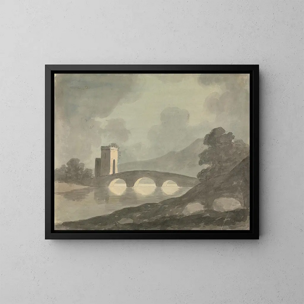 Ponte e torre - Edward Francis Burney — quadro incorniciato alla parete