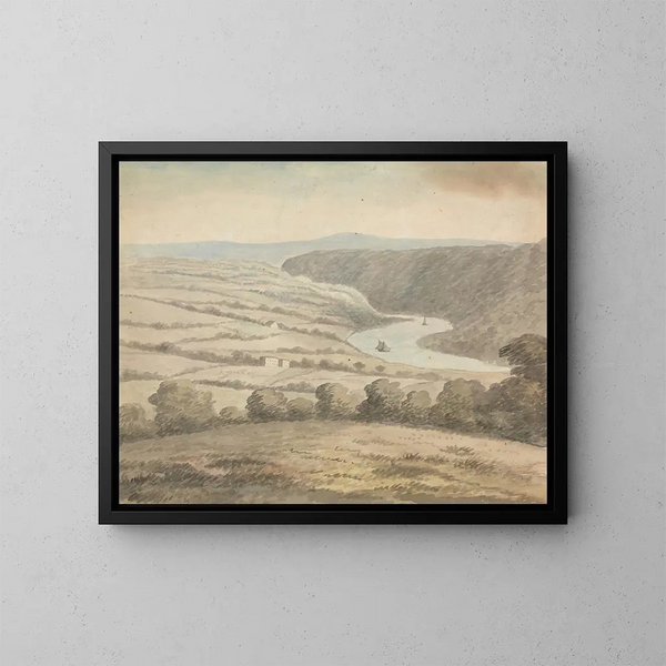 Paesaggio fluviale con barche - Edward Francis Burney — quadro incorniciato alla parete