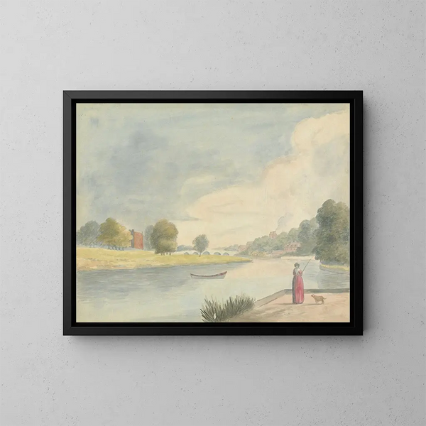 Donna che pesca - Edward Francis Burney — quadro incorniciato alla parete