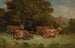 Senza titolo cinque mucche in un pascolo tetto sullo sfondo - Edward Mitchell Bannister — vista dell’opera