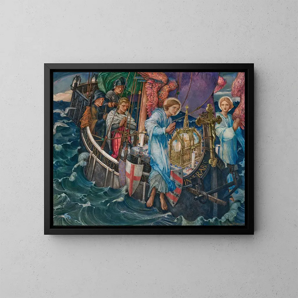 Der Durchgang des Heiligen Grals nach Sarras - Edward Reginald Frampton — gerahmtes Bild an der Wand