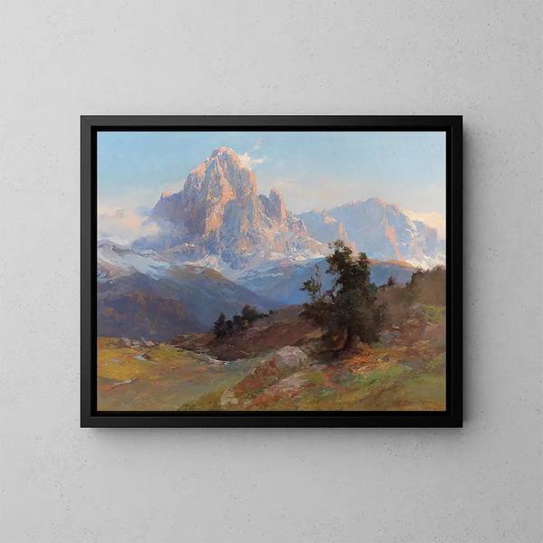 Eine Aussicht auf den Sassolungo - Edward Theodore Compton — gerahmtes Bild an der Wand