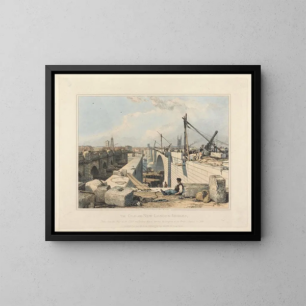 Il vecchio e il nuovo ponte di Londra - Edward William Cooke — quadro incorniciato alla parete