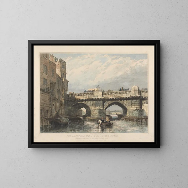 L'estremità sud del vecchio ponte di Londra - Edward William Cooke — quadro incorniciato alla parete