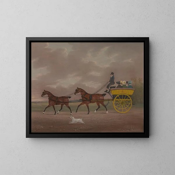 Ein Mann, der ein Tandem in Richtung eines Spazierwagens fährt - Edwin Cooper — gerahmtes Bild an der Wand