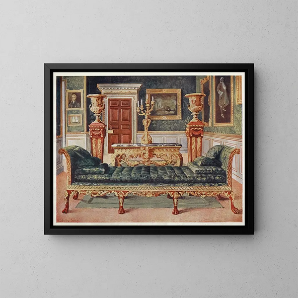 Georgisches Suite-Gemälde aus Mahagoni und Goldverzierung in der Galerie und im grünen Salon von Longford Castle - Edwin Foley — gerahmtes Bild an der Wand