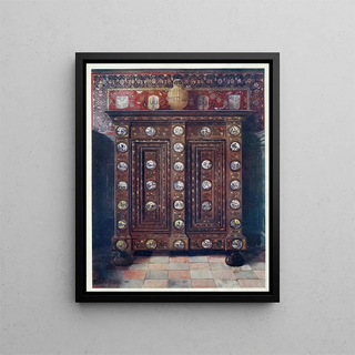 Edwin Foley - Walnut kas inlaid and with painted medallions of Delft ware.webp