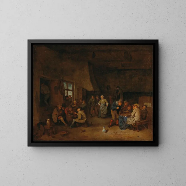 Innenansicht einer Taverne mit Bauern, die Triktrak spielen - Egbert van Heemskerck — gerahmtes Bild an der Wand