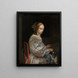Eglon van der Neer - Young lady with puppy.webp