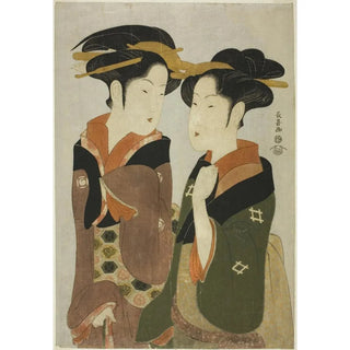 Eishsai Chki - Kan a waitress of the Izutsuya and the geisha Fuseya of the Ogiya.webp