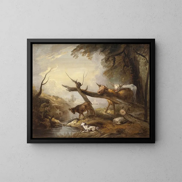 Vieh in der Nähe eines Baches - Elias Martin — gerahmtes Bild an der Wand