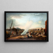 Westminster Bridge and the procession on the Thames of King Christian VII of Denmark in 1769 - Elias Martin — framed artwork on a wall