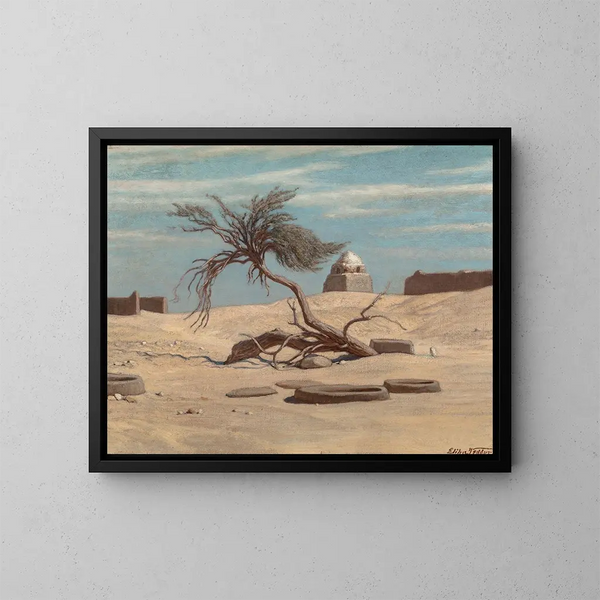 Baum und Gräber auf dem Weg von Tel El Armano, Ägypten - Elihu Vedder — gerahmtes Bild an der Wand