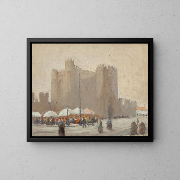 Verkäufer belgischer Blumen im Schloss Gravensteen, Gent, Belgien - Elizabeth Nourse — gerahmtes Bild an der Wand