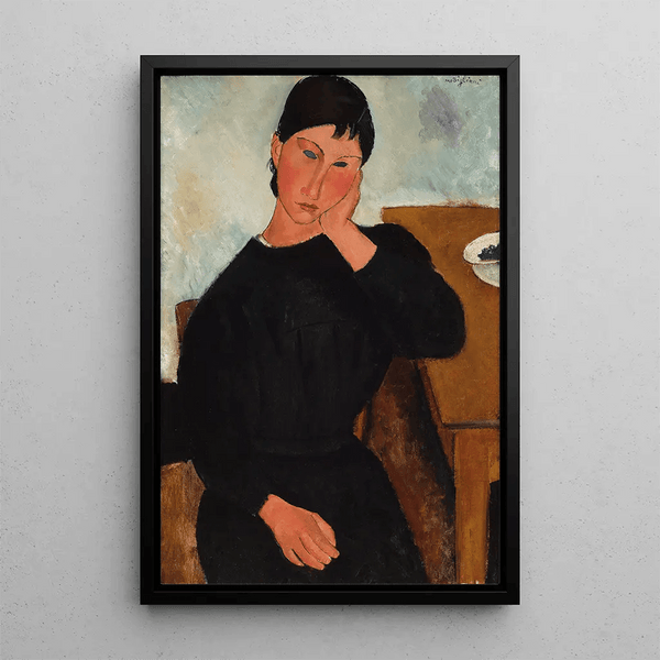Riproduzione del dipinto Elvire seduta, appoggiata a un tavolo - Amedeo Modigliani
