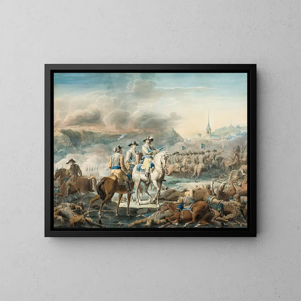 Der König Gustav II. Adolf von Schweden in Wittstock - Emanuel Limnell — gerahmtes Bild an der Wand
