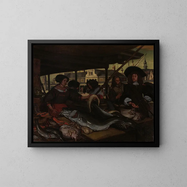Der neue Fischmarkt in Amsterdam - Emanuel de Witte — gerahmtes Bild an der Wand