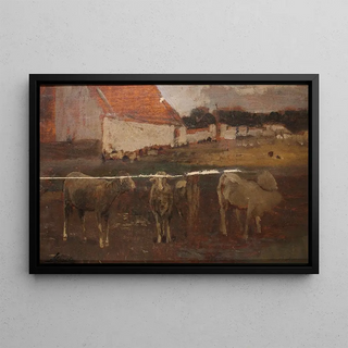 Emil Jakob Schindler - Dorflandschaft mit Schafen.webp