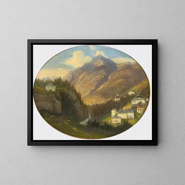 Gamskogel bei Gastein mit der Kirche St. Nikolaus - Emil Ludwig Lühr — gerahmtes Bild an der Wand