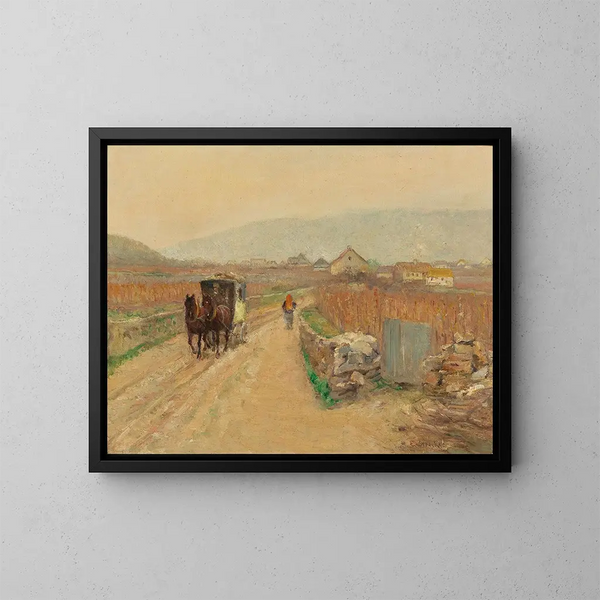 Coche sur un chemin de village - Emil Strecker — gerahmtes Bild an der Wand