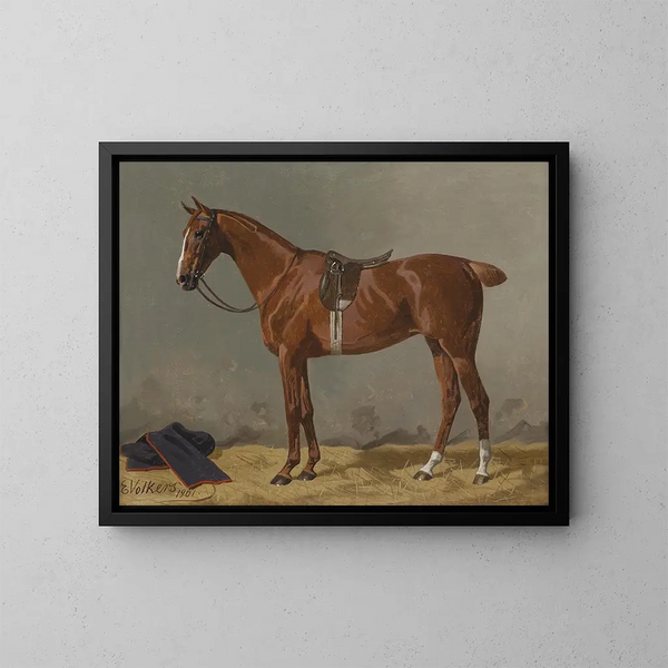 brauner Pferd in der Stallung - Emil Volkers — gerahmtes Bild an der Wand
