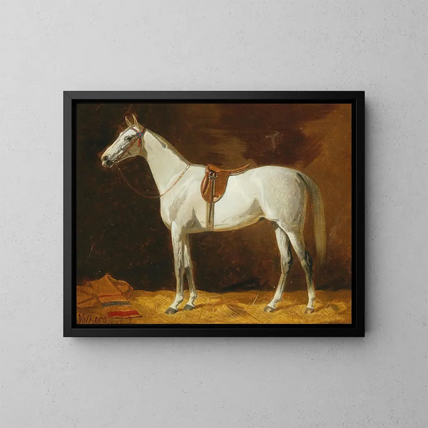 Sattelross in der Stall - Emil Volkers — gerahmtes Bild an der Wand