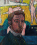 Self-portrait with a painting: Bathers, the red cow - Émile Bernard — artwork view