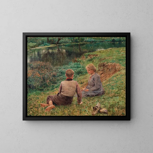 Bambini in un paesaggio - Émile Claus — quadro incorniciato alla parete