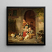 Bambini di contadini che nutrono le galline - Heinrich von Rustige — quadro incorniciato alla parete