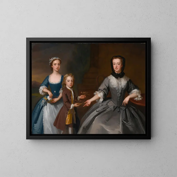 Portrait von Mme Finch mit ihrem Sohn und ihrer Tochter - Enoch Seeman — gerahmtes Bild an der Wand