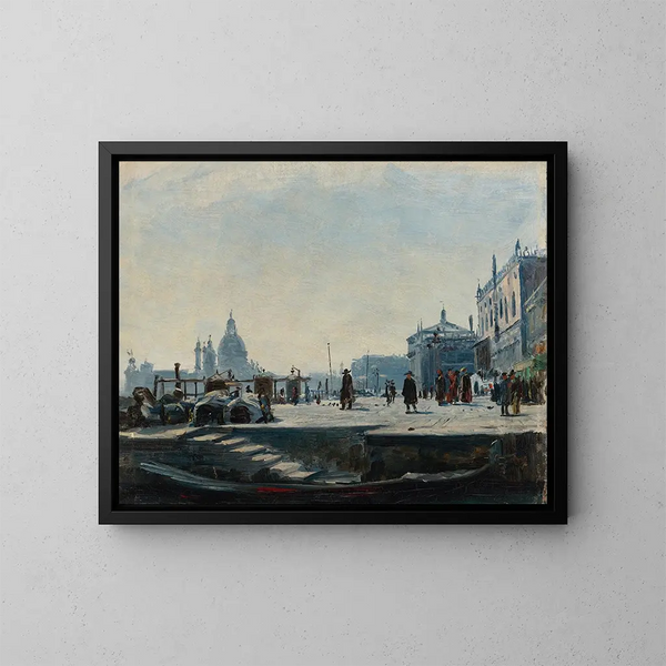 Ansicht der Riva degli Schiavoni in Venedig, blickend nach Westen zum Dogenpalast und Punta della Dogana - Ercole Calvi — gerahmtes Bild an der Wand