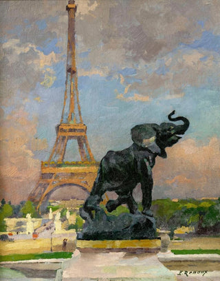 Ernest Jules Renoux - LElphant pris au pige de Frmiet et la Tour Eiffel.webp