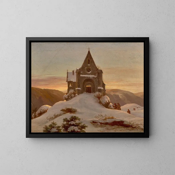 Chapelle de montagne en hiver - Ernst Ferdinand Oehme — gerahmtes Bild an der Wand