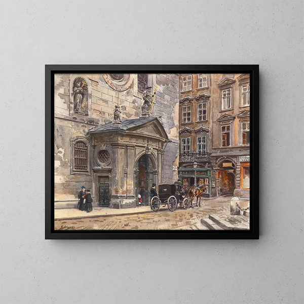 Un fiacre vicino alla chiesa dei Francescani - Ernst Graner — quadro incorniciato alla parete