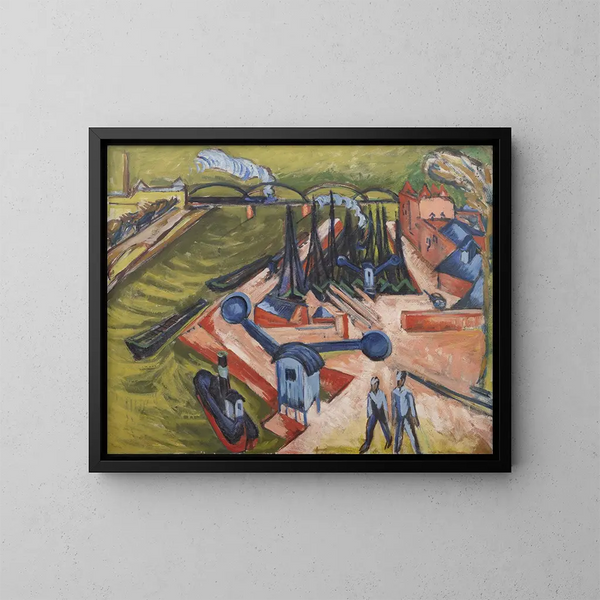 Westliches Hafenbild in Frankfurt am Main - Ernst Ludwig Kirchner — gerahmtes Bild an der Wand