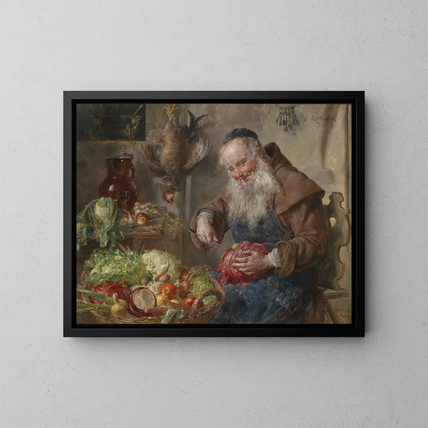 Mönch in der Küche - Ernst Nowak — gerahmtes Bild an der Wand