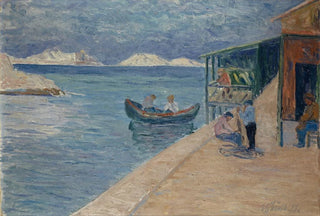 Ernst Schiess - Beach with Fishermans Inn.webp